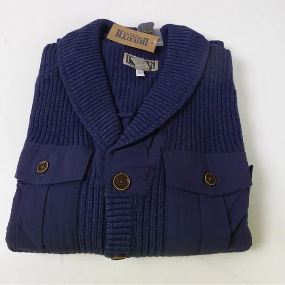 Duluth Trading Company Military Cardigan Sweater Jacket Ribbed Woven Cotton  NWT